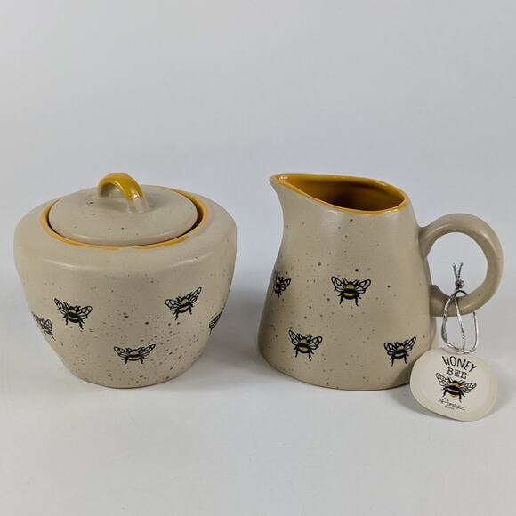 Spectrum Designz Barney Bee Repeat Sugar Bowl Creamer Set New Tags NWT Bumblebee - Picture 1 of 16